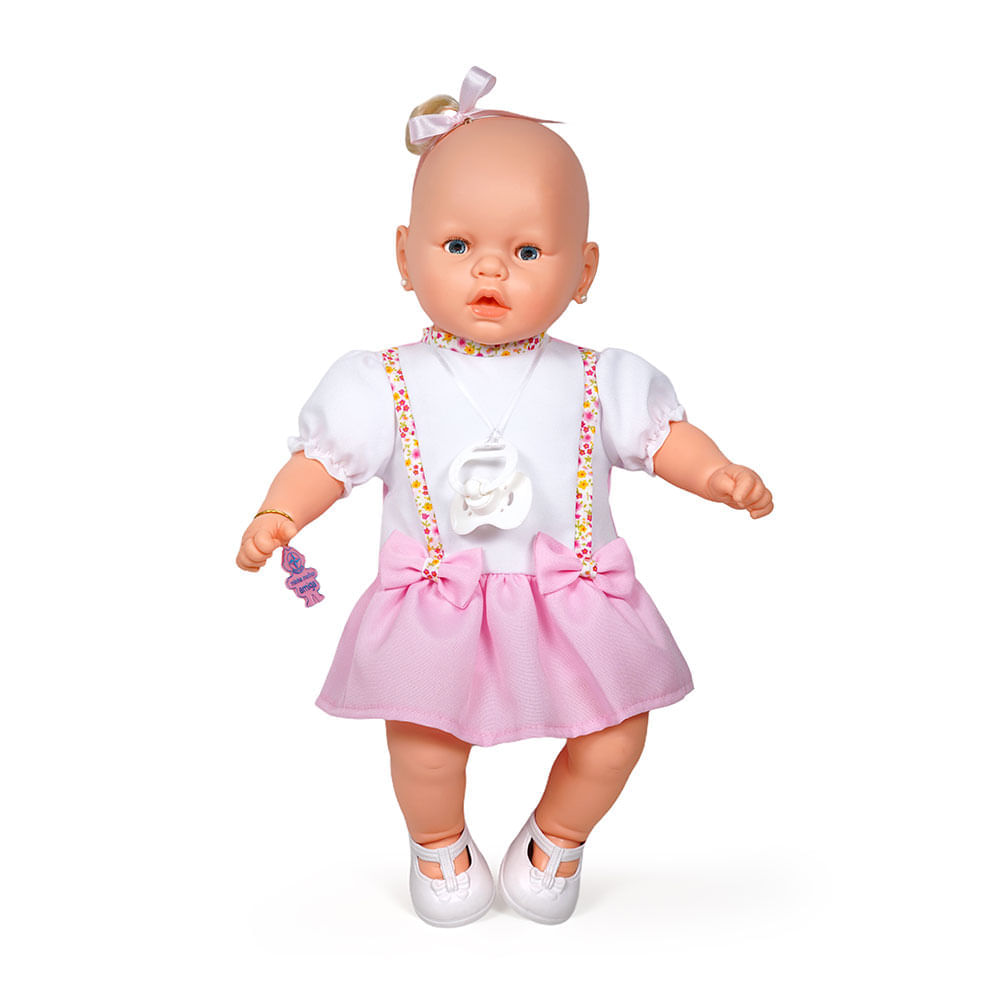 Boneca Bebezinho Reborn Vestido Rosa Claro Estrela