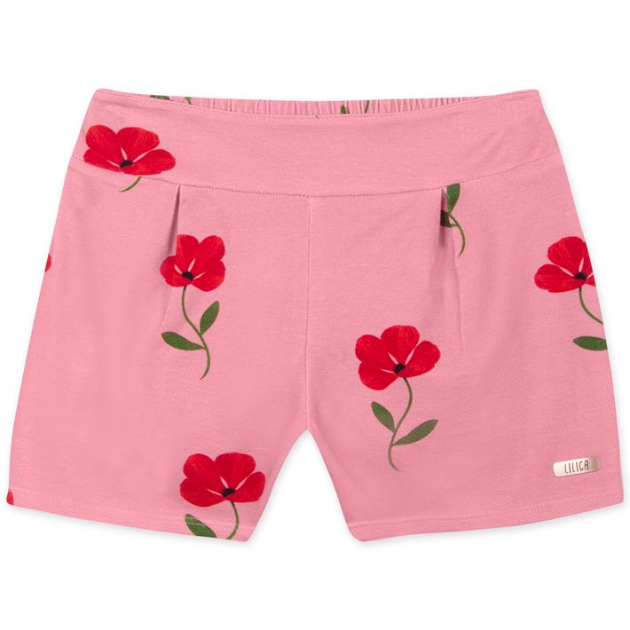 Short-Infantil-Menina-Com-Estampa-Floral---Rosa