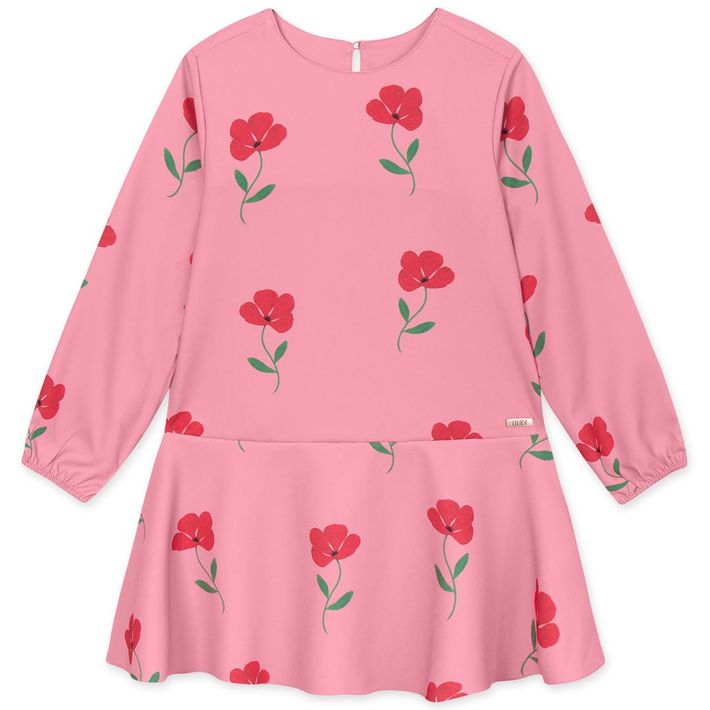 Vestido-Infantil-Manga-Longa-Com-Estampa-Floral---Rosa