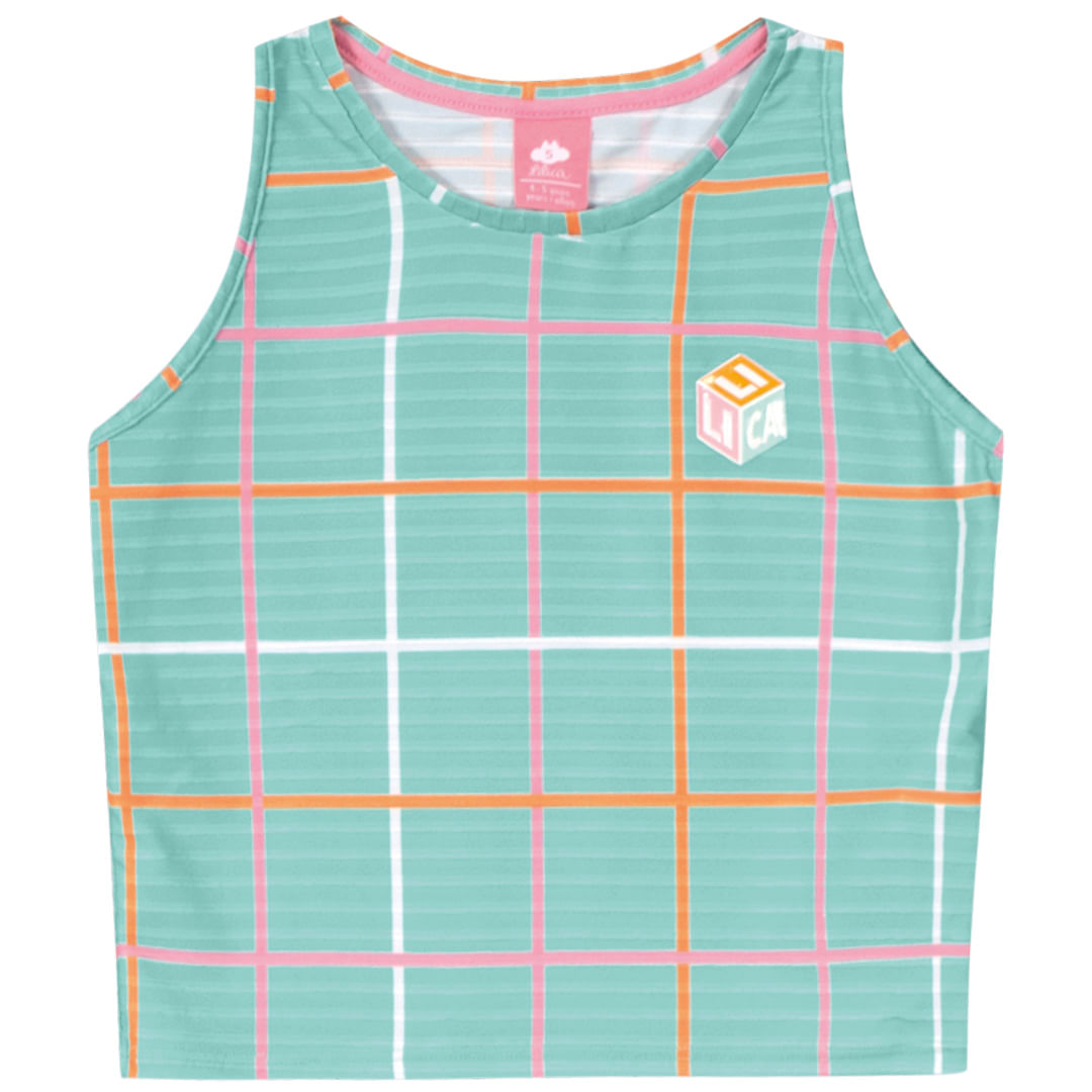 Regata Cropped Malha Xadrez Grid Menina Lilica