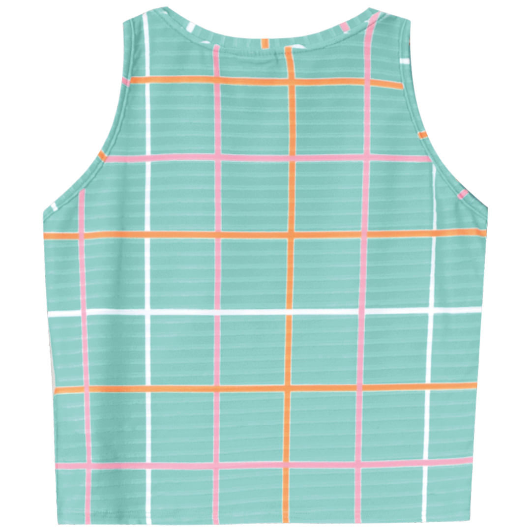 Regata Cropped Malha Xadrez Grid Menina Lilica