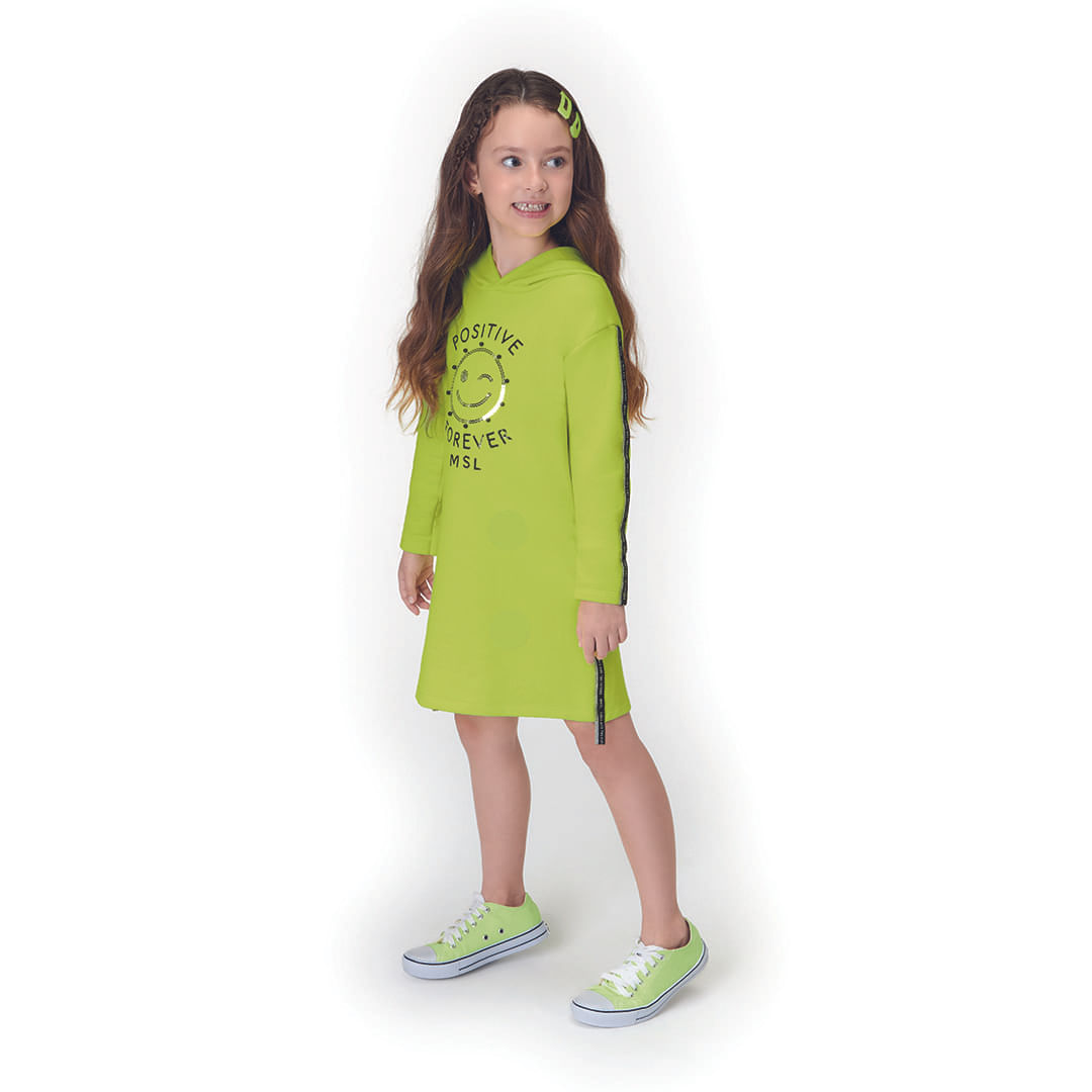 Vestido Manga Longa Com Capuz Moletom Infantil Feminino Marisol
