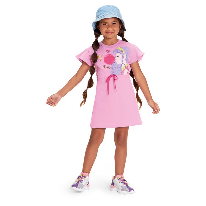 Vestido-Manga-Curta-Moletom-Infantil-Feminino-Marisol