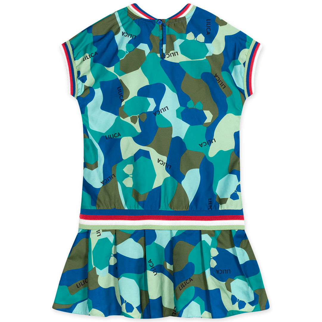 Vestido Camuflado Manga Curta Infantil Feminino Lilica