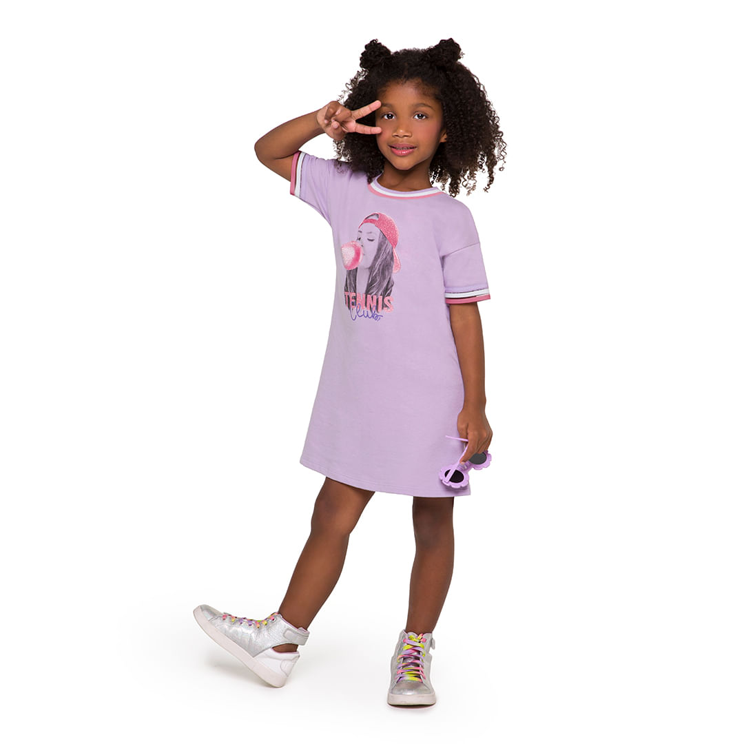 Vestido Manga Curta Moletom Infantil Feminino Marisol