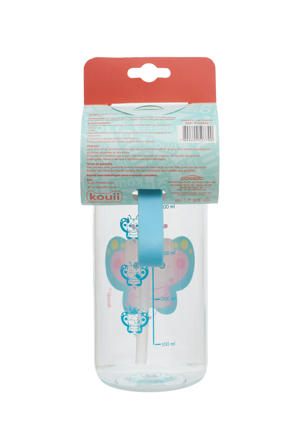 Garrafa com Canudo 460ml Kouii Borboleta Pipa