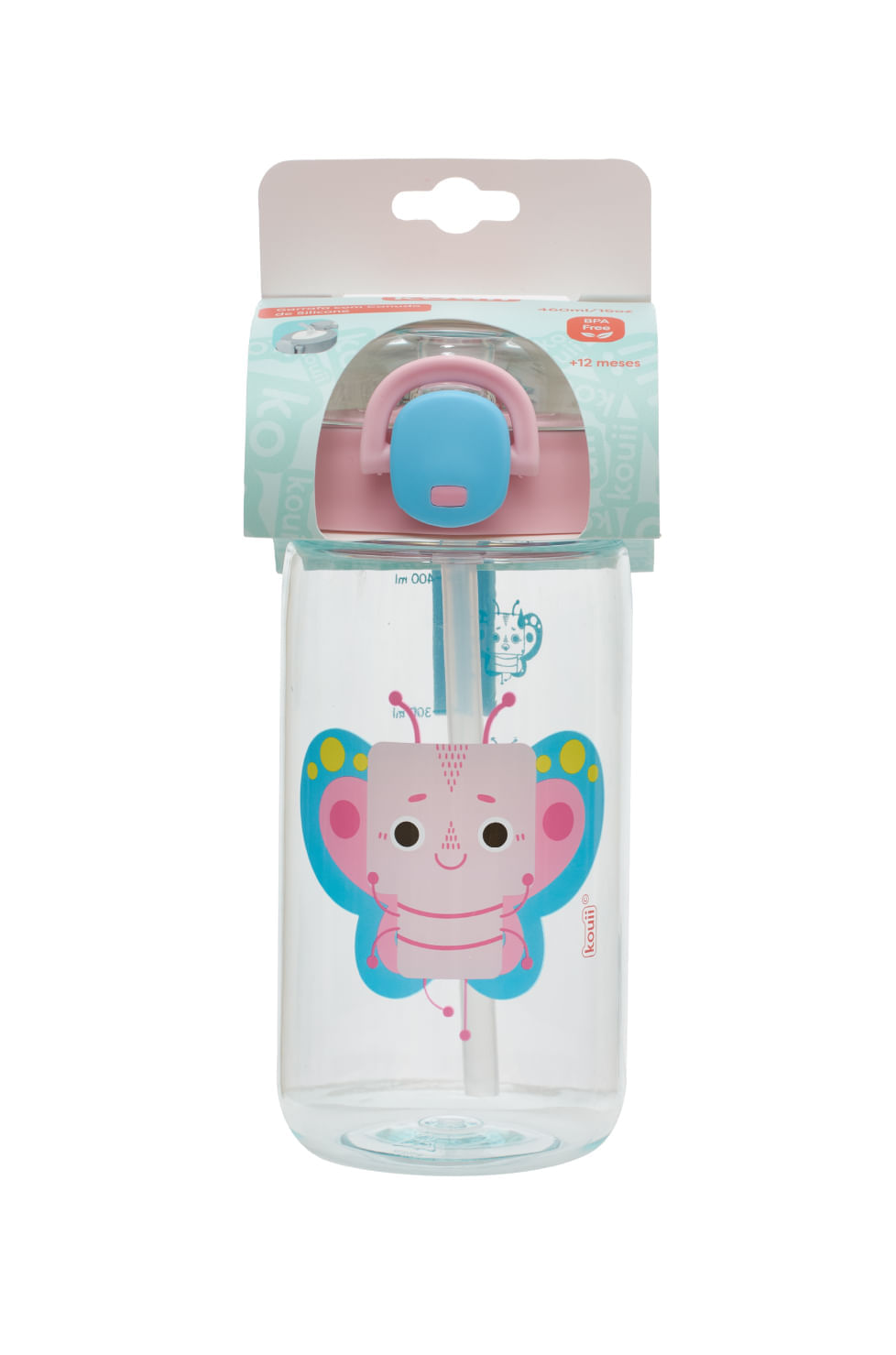 Garrafa com Canudo 460ml Kouii Borboleta Pipa