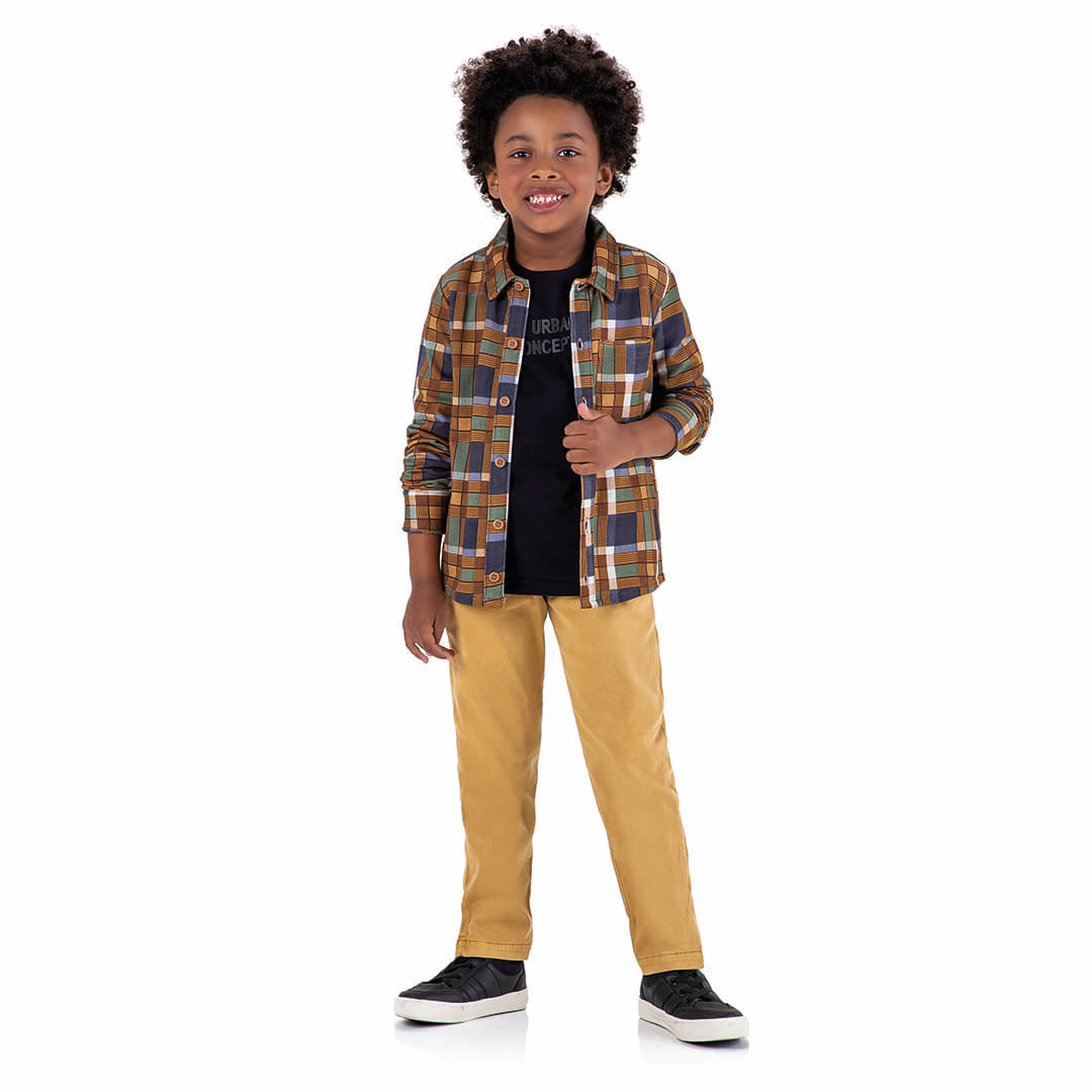 Camisa Xadrez Manga Longa Moletom Infantil Masculina Marisol