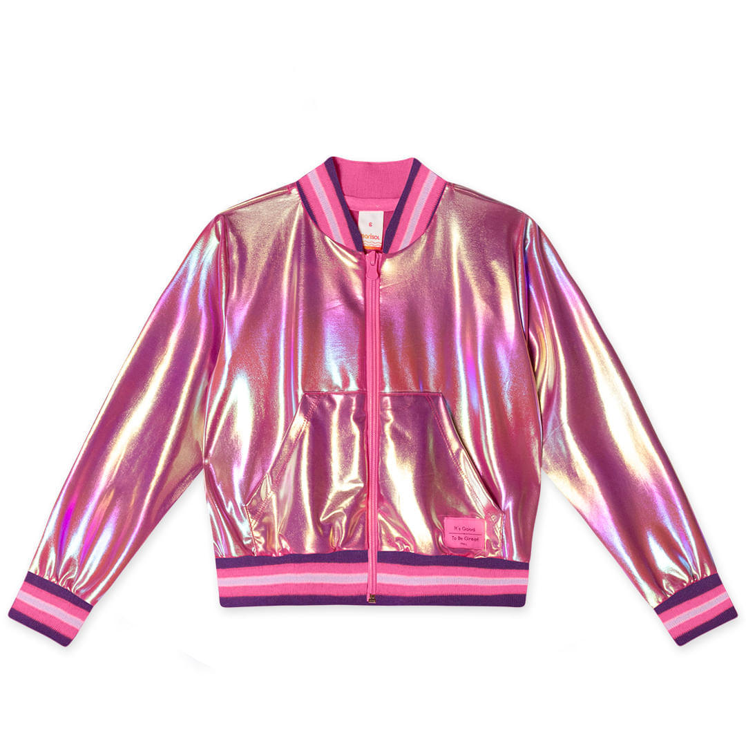 Jaqueta Cropped Metalizada Infantil Feminina Marisol