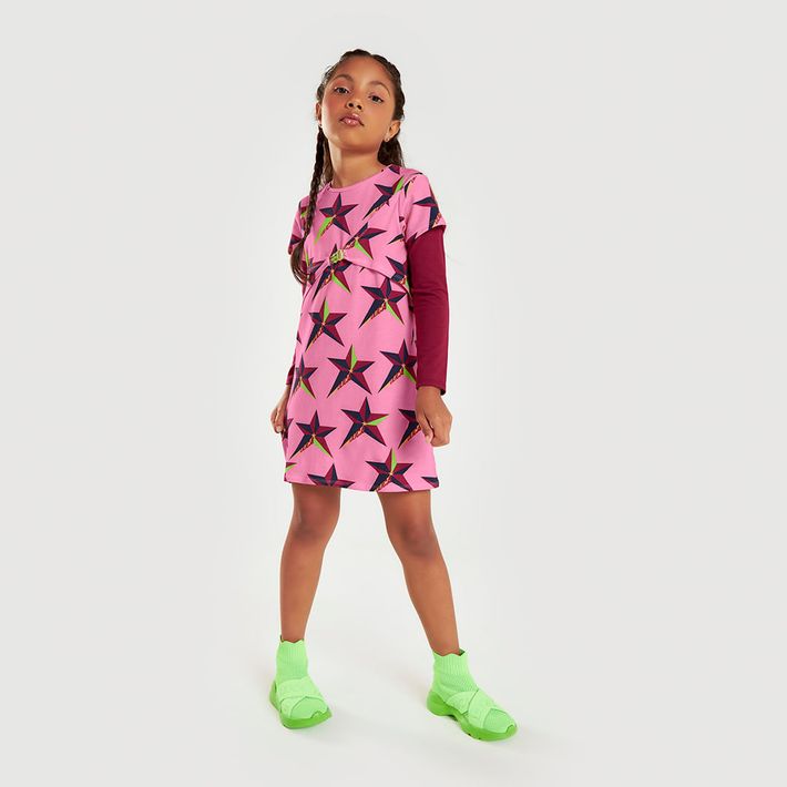 Vestido-Estrelas-Manga-Curta-Feminino-Infantil-Lilica