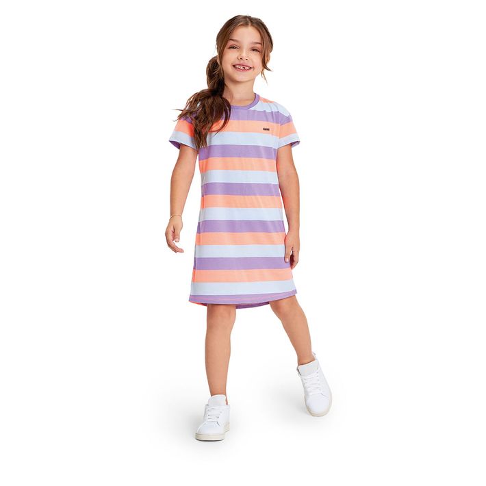 Vestido-Listrado-Antiviral-Manga-Curta-Infantil-Feminino-Marisol