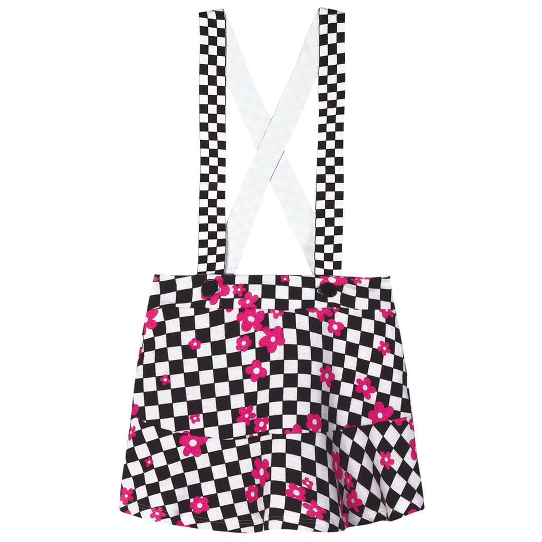 Conjunto Curto Com Salopete Xadrez Infantil Feminino Marisol